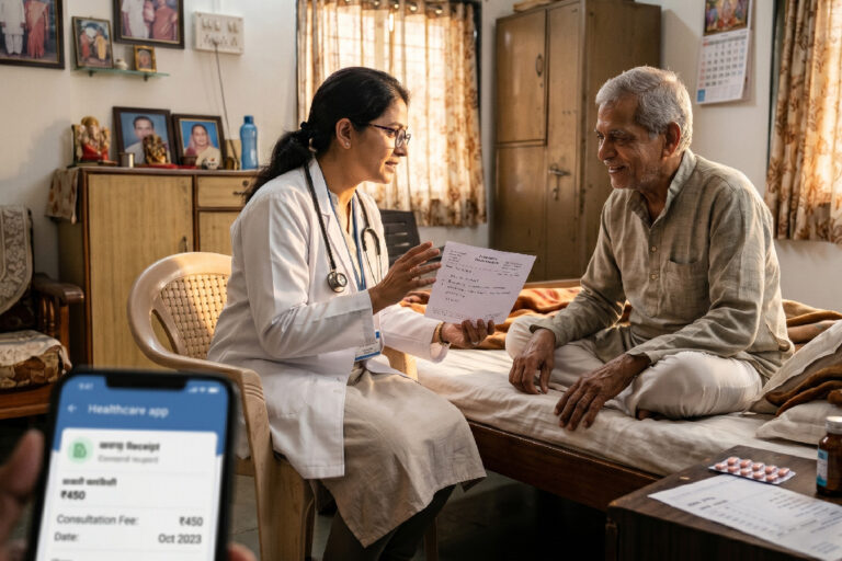 Doctor home visit consultation at a patient's home in Pune