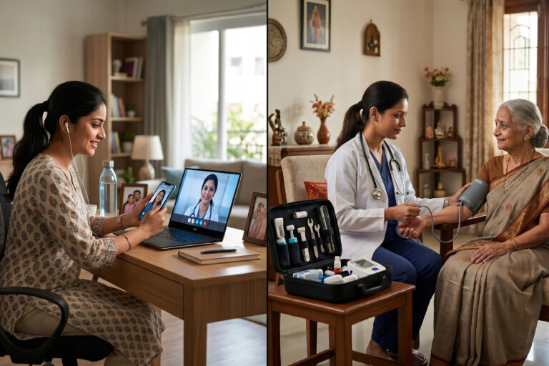 Patient on an online doctor consultation call at home