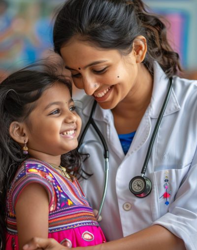 Doctor at home service providing pediatric care to child